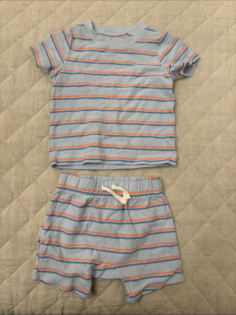 Carter's Light Blue Striped Set with Orange & Blue Accents